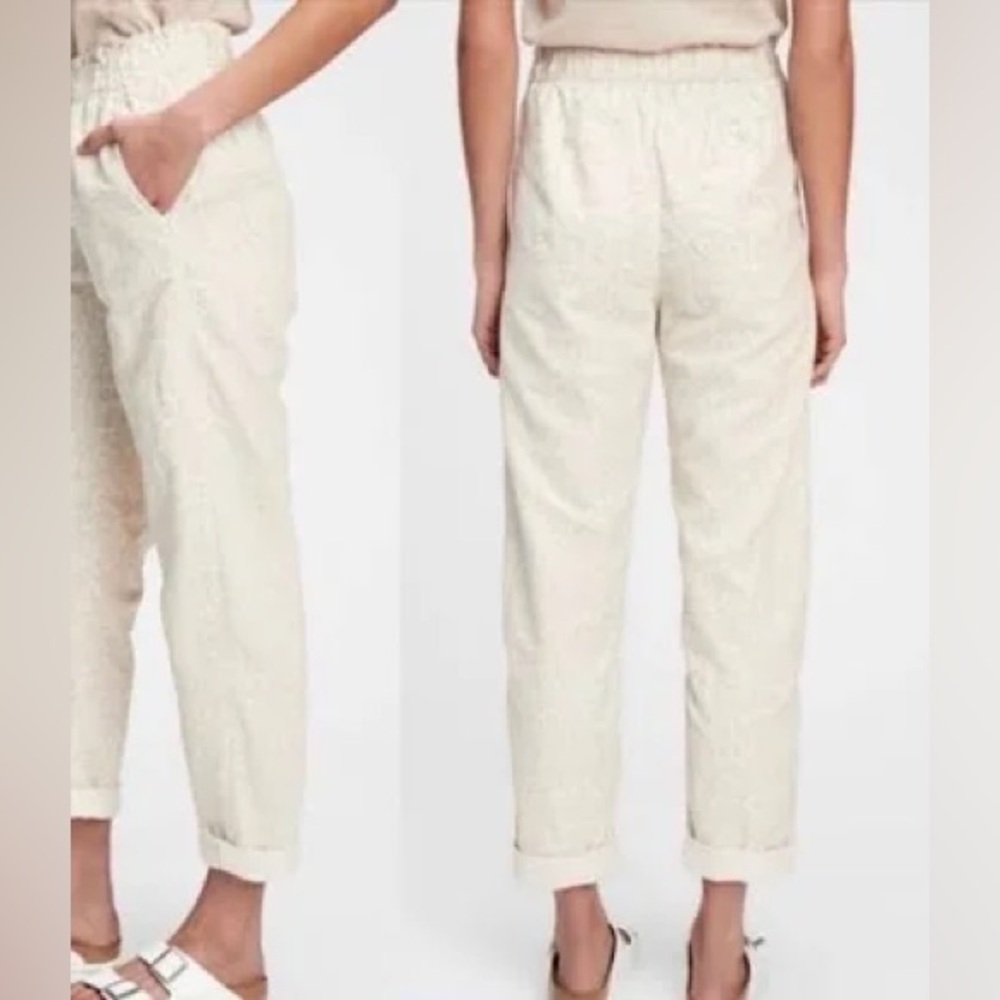 Gap Cheetah Print Linen paper bag pull-on Pants elastic khaki pockets 16 NWT